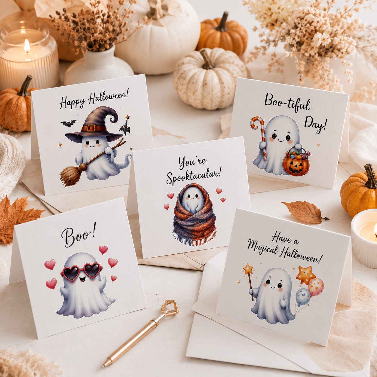 Watercolor Halloween Ghost Clipart Bundle | Cute Kawaii Ghost PNG | Transparent Halloween Clip Art | 300 DPI Digital Download
