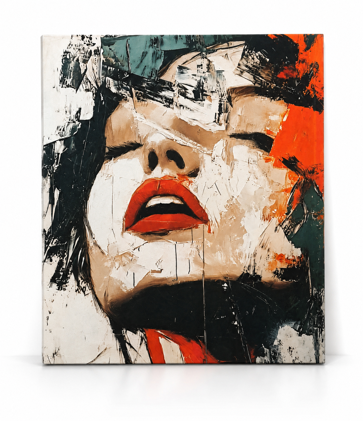 Abstract Woman Face Canvas Painting – Contemporary Modern Portrait Wall Art | Handmade Textured Statement Artwork