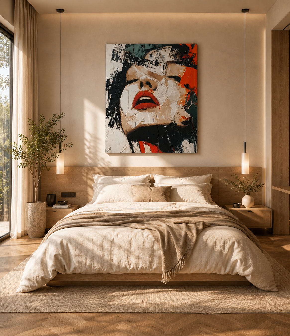 Abstract Woman Face Canvas Painting – Contemporary Modern Portrait Wall Art | Handmade Textured Statement Artwork