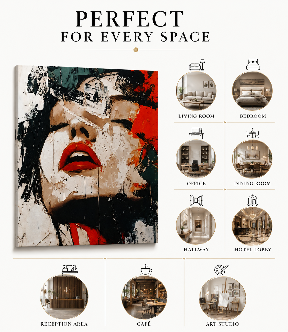 Abstract Woman Face Canvas Painting – Contemporary Modern Portrait Wall Art | Handmade Textured Statement Artwork