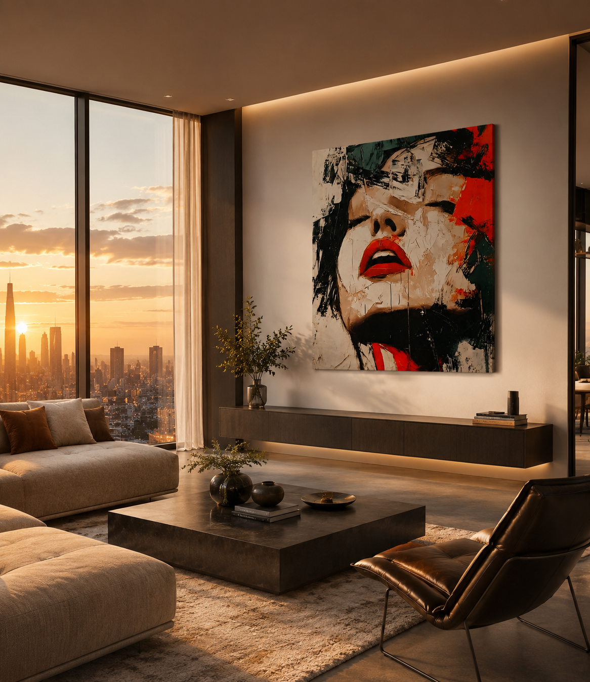 Abstract Woman Face Canvas Painting – Contemporary Modern Portrait Wall Art | Handmade Textured Statement Artwork
