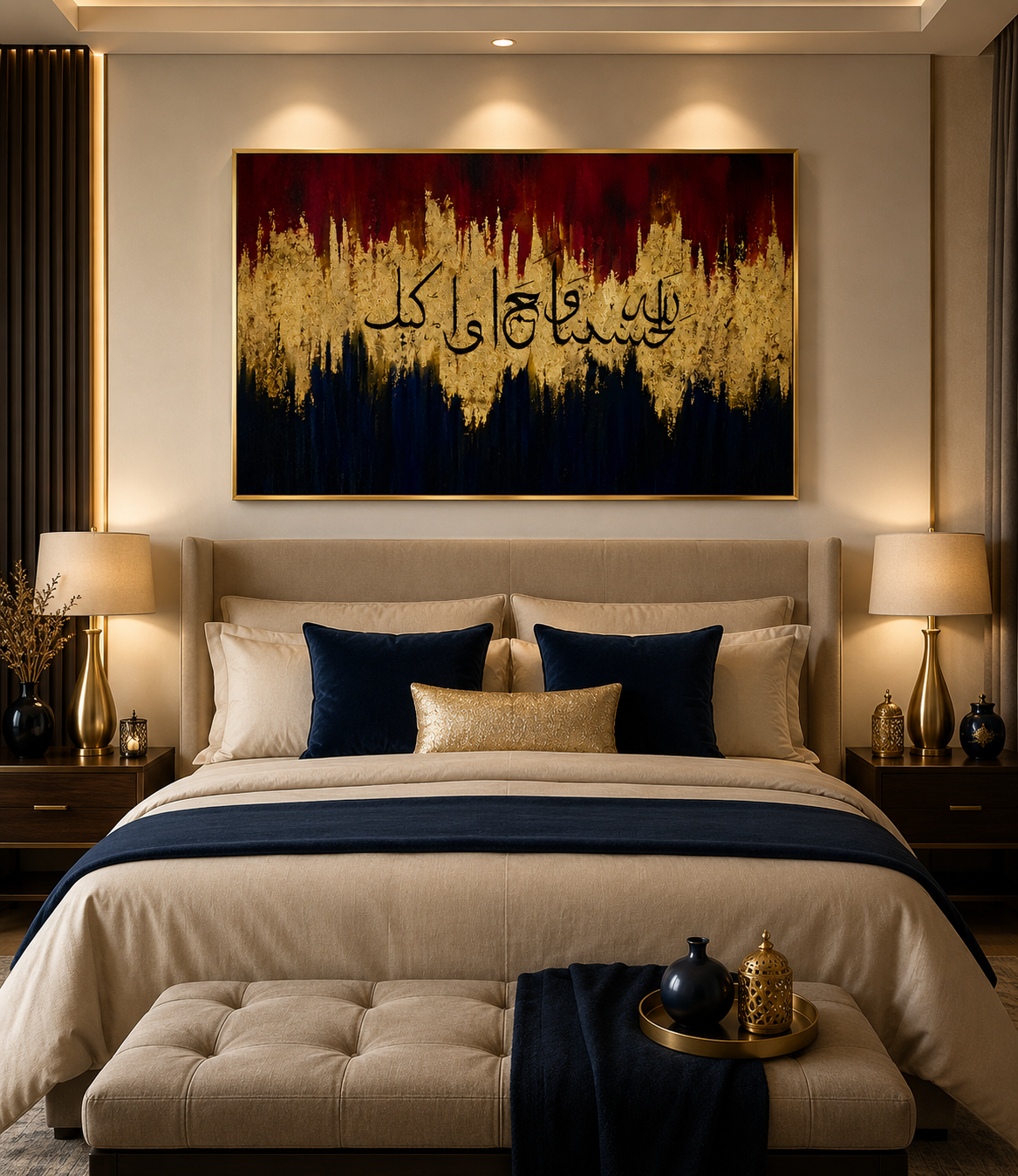 Hasbunallahu Wa Ni'mal Wakeel Islamic Wall Art | Luxury Gold Abstract Arabic Calligraphy Canvas | Premium Modern Muslim Home Décor