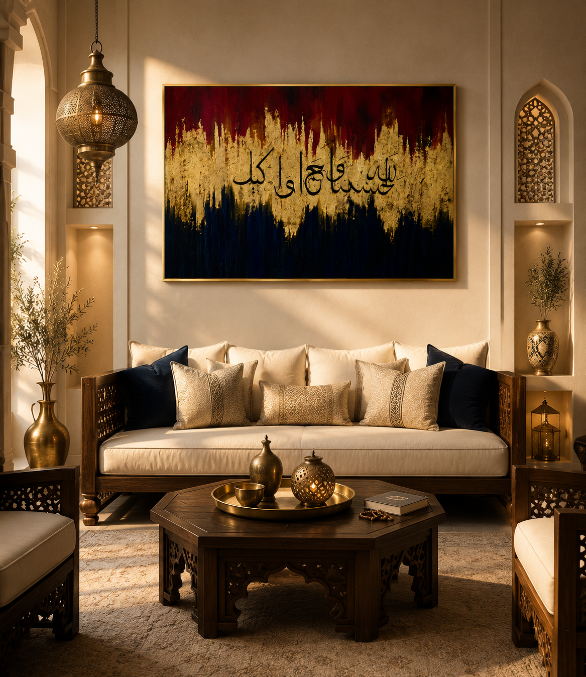 Hasbunallahu Wa Ni'mal Wakeel Islamic Wall Art | Luxury Gold Abstract Arabic Calligraphy Canvas | Premium Modern Muslim Home Décor