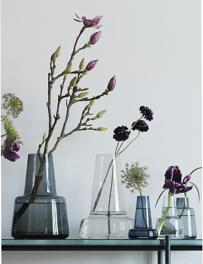 Holmegaard Flora Vase, Dark Blue, 9.4" H x 6.7" D, Designed by Less Limits v/Louise Campbell, Gift Box Included
