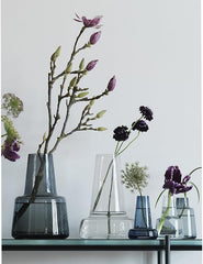 Holmegaard Flora Vase, Dark Blue, 9.4" H x 6.7" D, Designed by Less Limits v/Louise Campbell, Gift Box Included