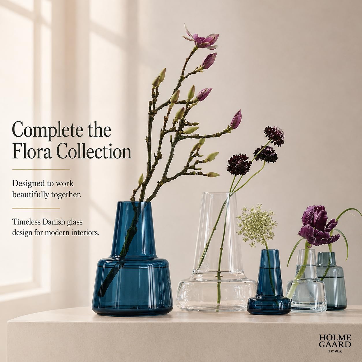 Holmegaard Flora Vase, Dark Blue, 4.7" H x 3.3" D, Designed by Less Limits v/Louise Campbell, Gift Box Included