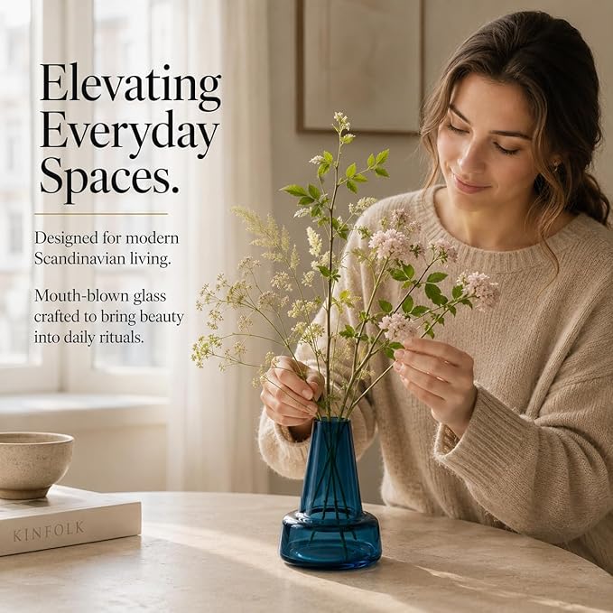 Holmegaard Flora Vase, Dark Blue, 4.7" H x 3.3" D, Designed by Less Limits v/Louise Campbell, Gift Box Included