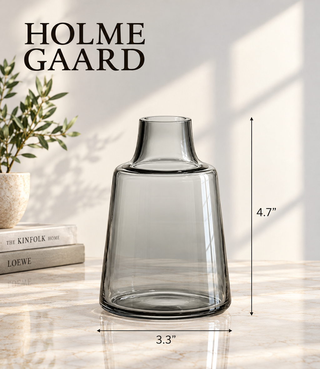 Elegant Glass Flower Vase for Modern Home Décor, Decorative Clear and Coloured Glass Vase with a Stylish Design, Ideal for Fresh Flower Arrangements, Living Room, Bedroom, Dining Table, Office and Contemporary Interior Decoration.