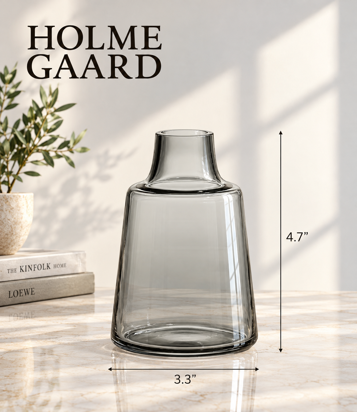 Elegant Glass Flower Vase for Modern Home Décor, Decorative Clear and Coloured Glass Vase with a Stylish Design, Ideal for Fresh Flower Arrangements, Living Room, Bedroom, Dining Table, Office and Contemporary Interior Decoration.