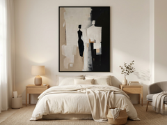 Abstract Silhouette Art Print, Modern Minimalist Beige Charcoal Composition
