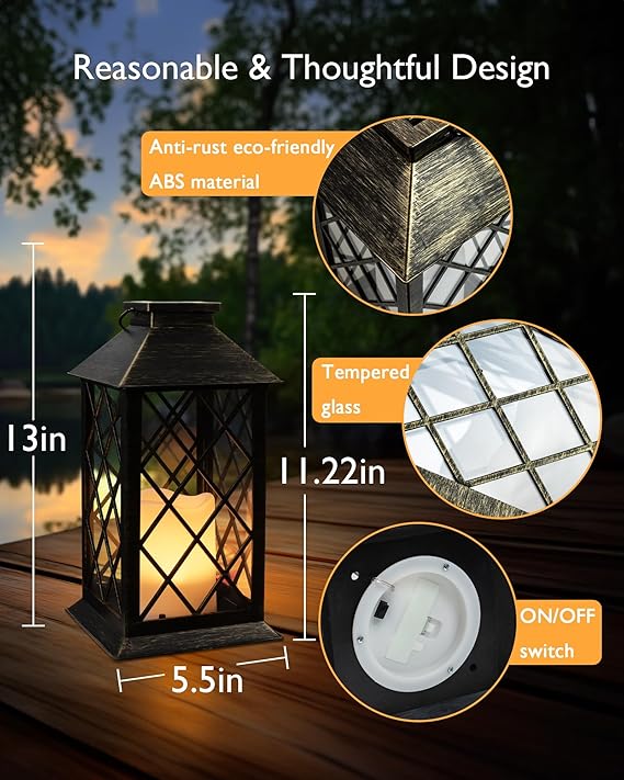 TAKE ME 14" Solar Lanterns Outdoor Waterproof Garden Lanterns Flameless Candle Mission Lights for Table,Outdoor,Party Mothers Day Gifts