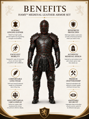 HAMS Medieval Leather Armor Set for Men, Genuine Cow Leather Knight Armor with Helmet, Handmade Adjustable LARP & Cosplay Costume