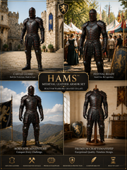HAMS Medieval Leather Armor Set for Men, Genuine Cow Leather Knight Armor with Helmet, Handmade Adjustable LARP & Cosplay Costume