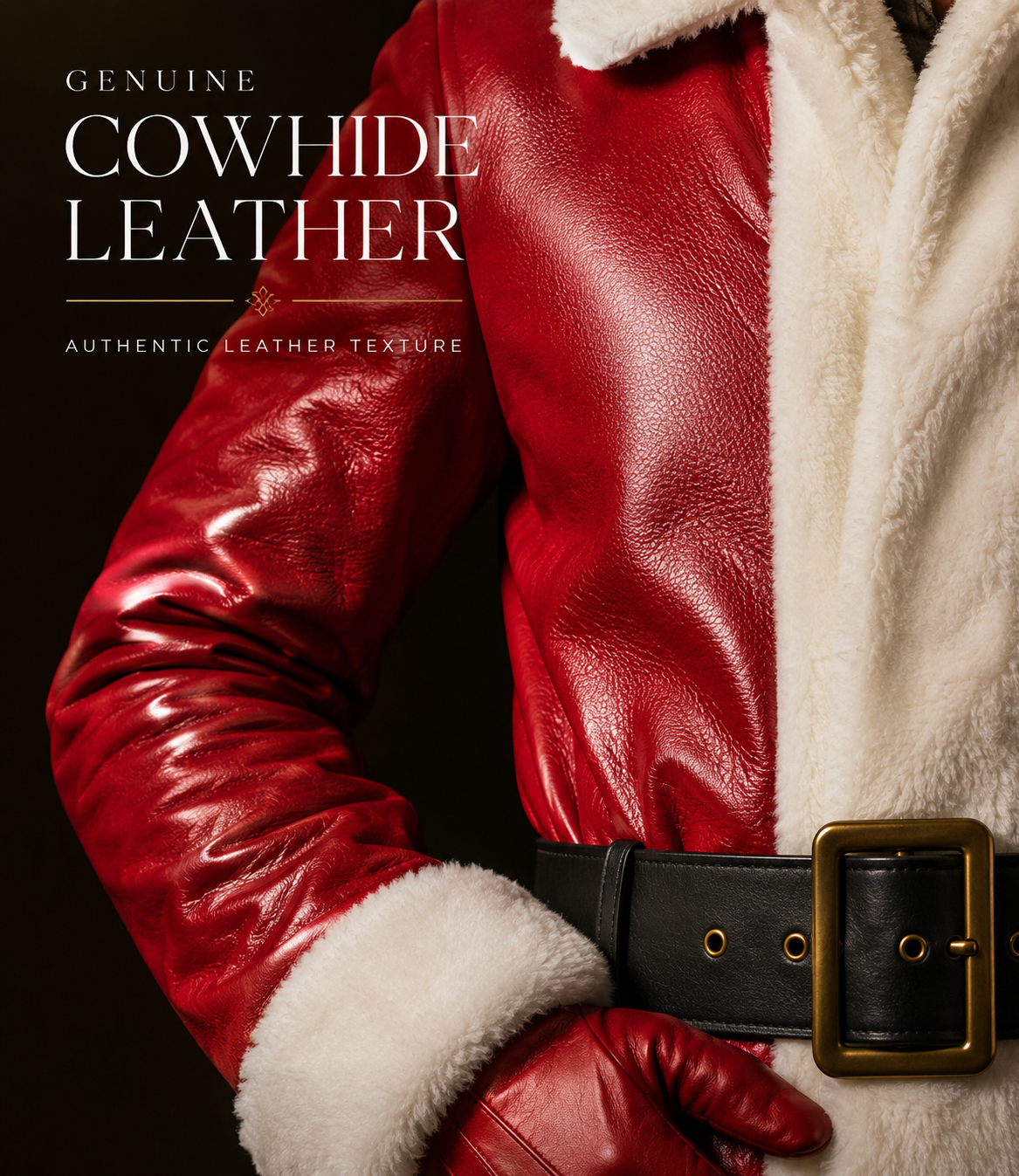 Premium Genuine Cowhide Leather Santa Claus Suit – Luxury Christmas Costume Set