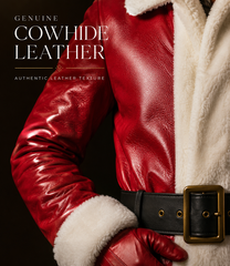 Premium Genuine Cowhide Leather Santa Claus Suit – Luxury Christmas Costume Set