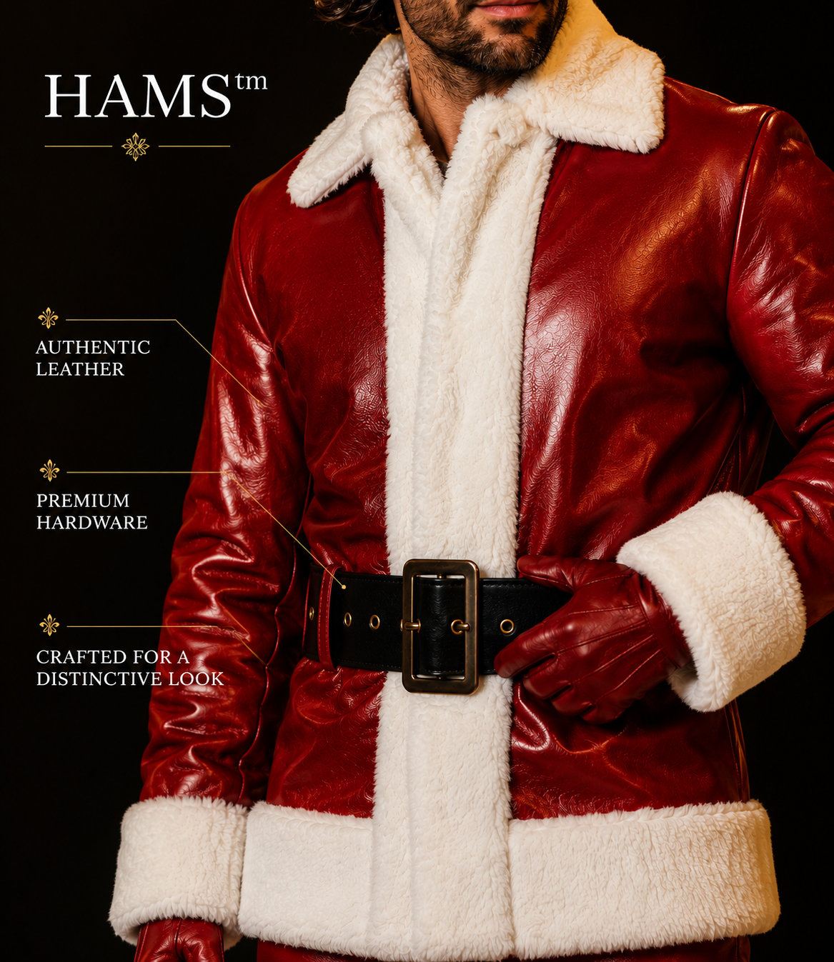Premium Genuine Cowhide Leather Santa Claus Suit – Luxury Christmas Costume Set