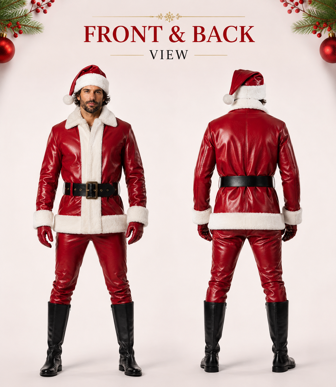 Premium Genuine Cowhide Leather Santa Claus Suit – Luxury Christmas Costume Set