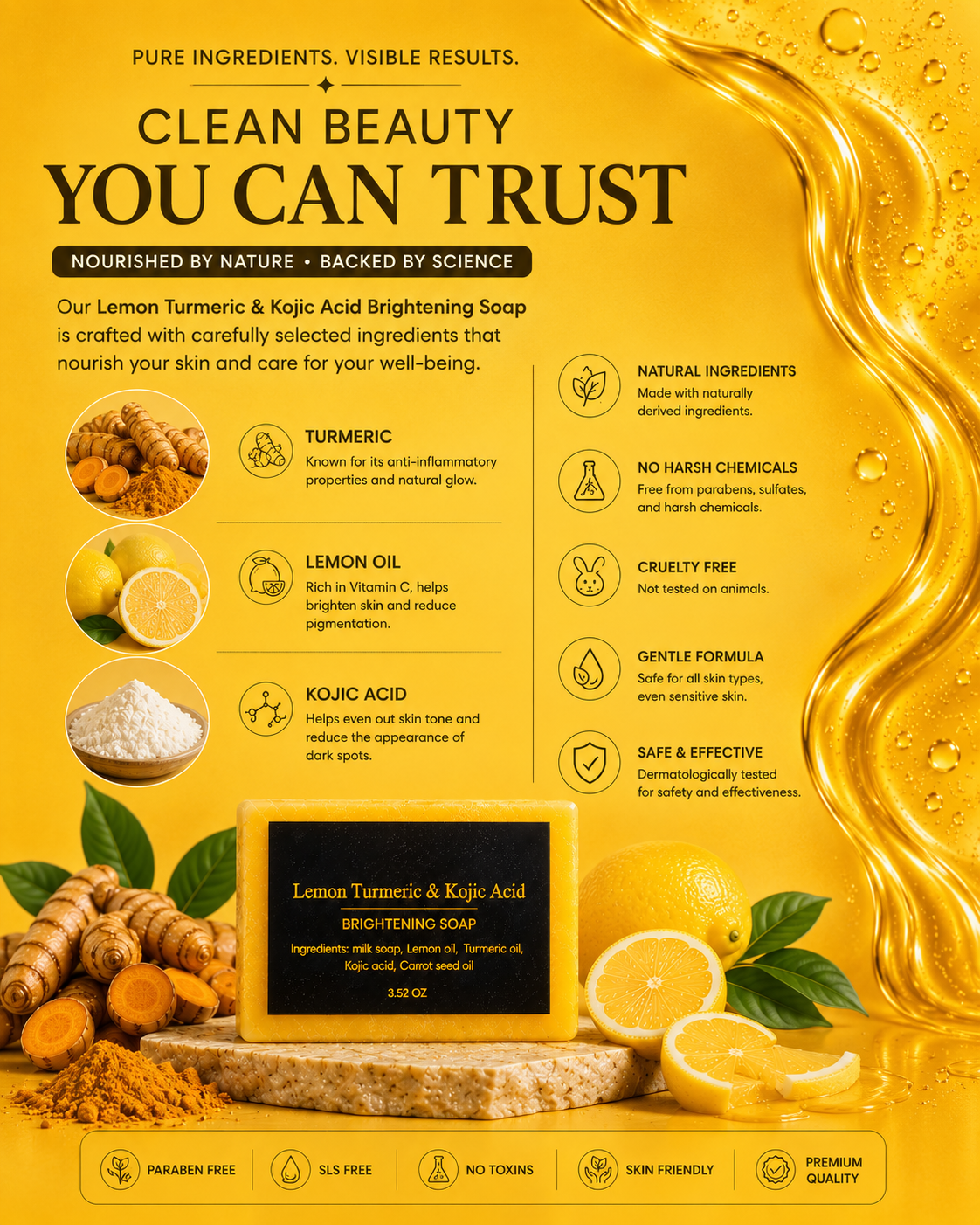 Lemon Turmeric & Kojic Acid Brightening Soap – 3-Pack | Deep Cleansing Bar for Face & Body | Helps Brighten Skin, Even Skin Tone & Reduce the Appearance of Dark Spots | 3 × 3.52 oz