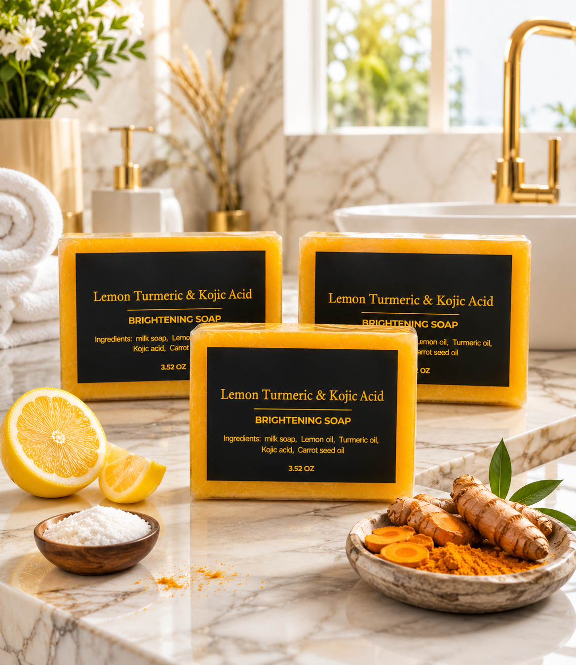 Lemon Turmeric & Kojic Acid Brightening Soap – 3-Pack | Deep Cleansing Bar for Face & Body | Helps Brighten Skin, Even Skin Tone & Reduce the Appearance of Dark Spots | 3 × 3.52 oz