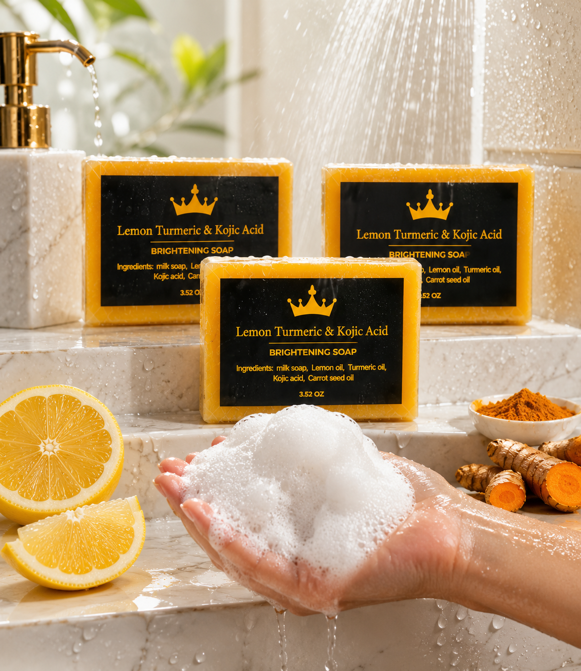 Lemon Turmeric & Kojic Acid Brightening Soap – 3-Pack | Deep Cleansing Bar for Face & Body | Helps Brighten Skin, Even Skin Tone & Reduce the Appearance of Dark Spots | 3 × 3.52 oz