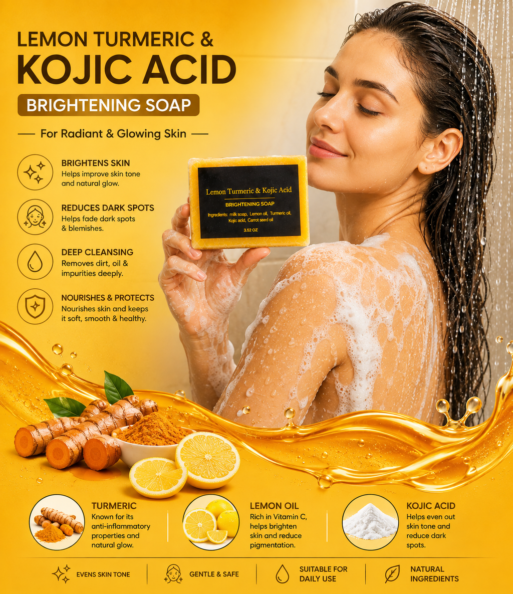 Lemon Turmeric & Kojic Acid Brightening Soap Bar for Face & Body – 3 Pack