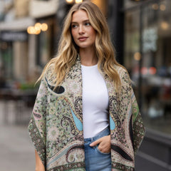 Premium Paisley Wool Shawl for Women – Elegant Printed Winter Wrap with Fringed Edges