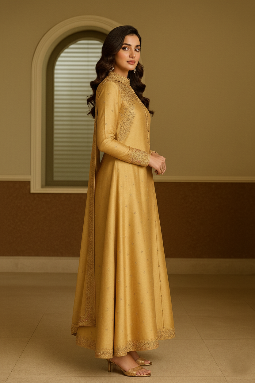 SECRET SOLUTIONS - Marigold Glamour Ensemble Suit with Multi-Color Floral Thread Embroidery | Luxury Formal Wear