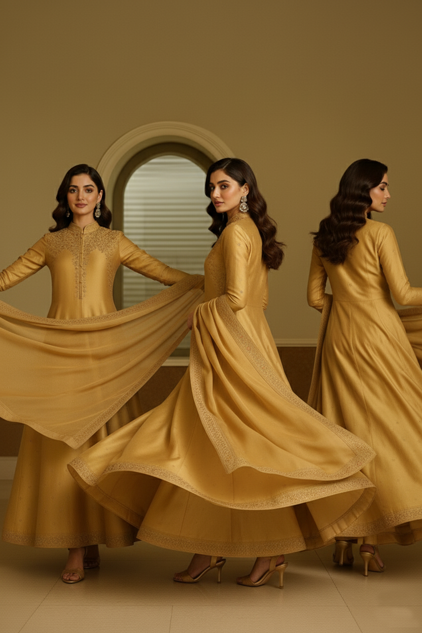 SECRET SOLUTIONS - Marigold Glamour Ensemble Suit with Multi-Color Floral Thread Embroidery | Luxury Formal Wear