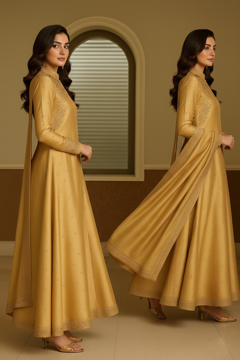 SECRET SOLUTIONS - Marigold Glamour Ensemble Suit with Multi-Color Floral Thread Embroidery | Luxury Formal Wear