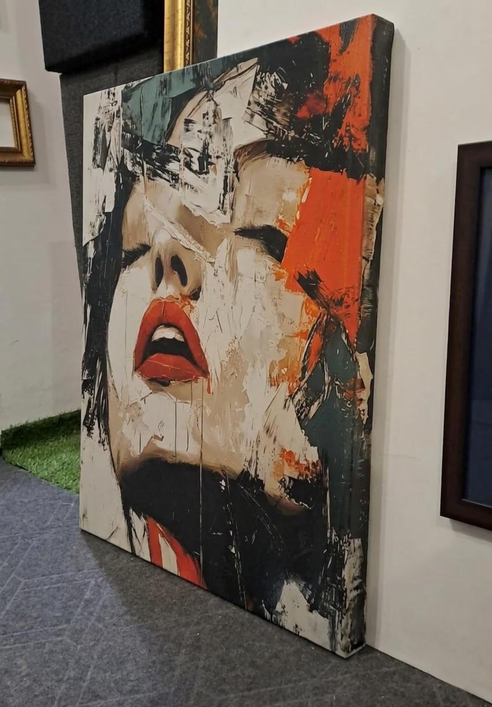 Abstract Portrait Mixed Media Painting: Expressive Face, Bold Strokes, Vivid Accents