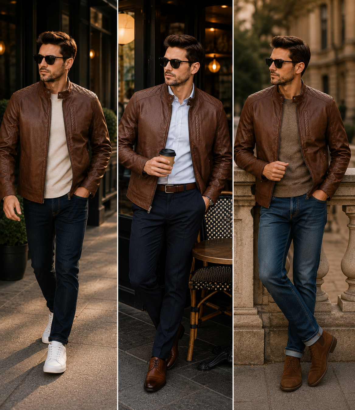 Men's Premium Brown Café Racer Leather Jacket – Classic Slim Fit Everyday Casual Motorcycle Jacket