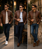Premium Brown Café Racer Leather Jacket for Men