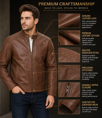 Men's Premium Brown Café Racer Leather Jacket – Classic Slim Fit Everyday Casual Motorcycle Jacket