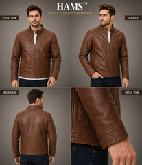 Men's Premium Brown Café Racer Leather Jacket – Classic Slim Fit Everyday Casual Motorcycle Jacket