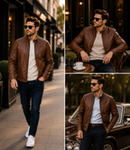 Premium Brown Café Racer Leather Jacket for Men