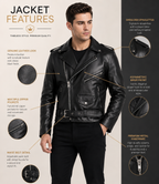 Men’s Genuine Cow Leather Biker Jacket – Black Asymmetric Motorcycle Jacket