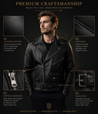 Men’s Genuine Cow Leather Biker Jacket – Black Asymmetric Motorcycle Jacket
