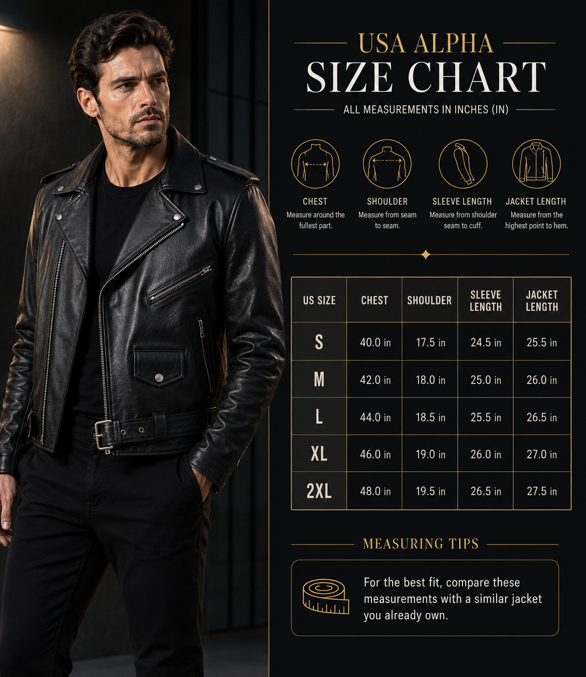 Men's Genuine Cow Leather Biker Jacket – Classic Motorcycle Jacket with Asymmetric Zip Closure, Multiple Pockets & Adjustable Waist Belt