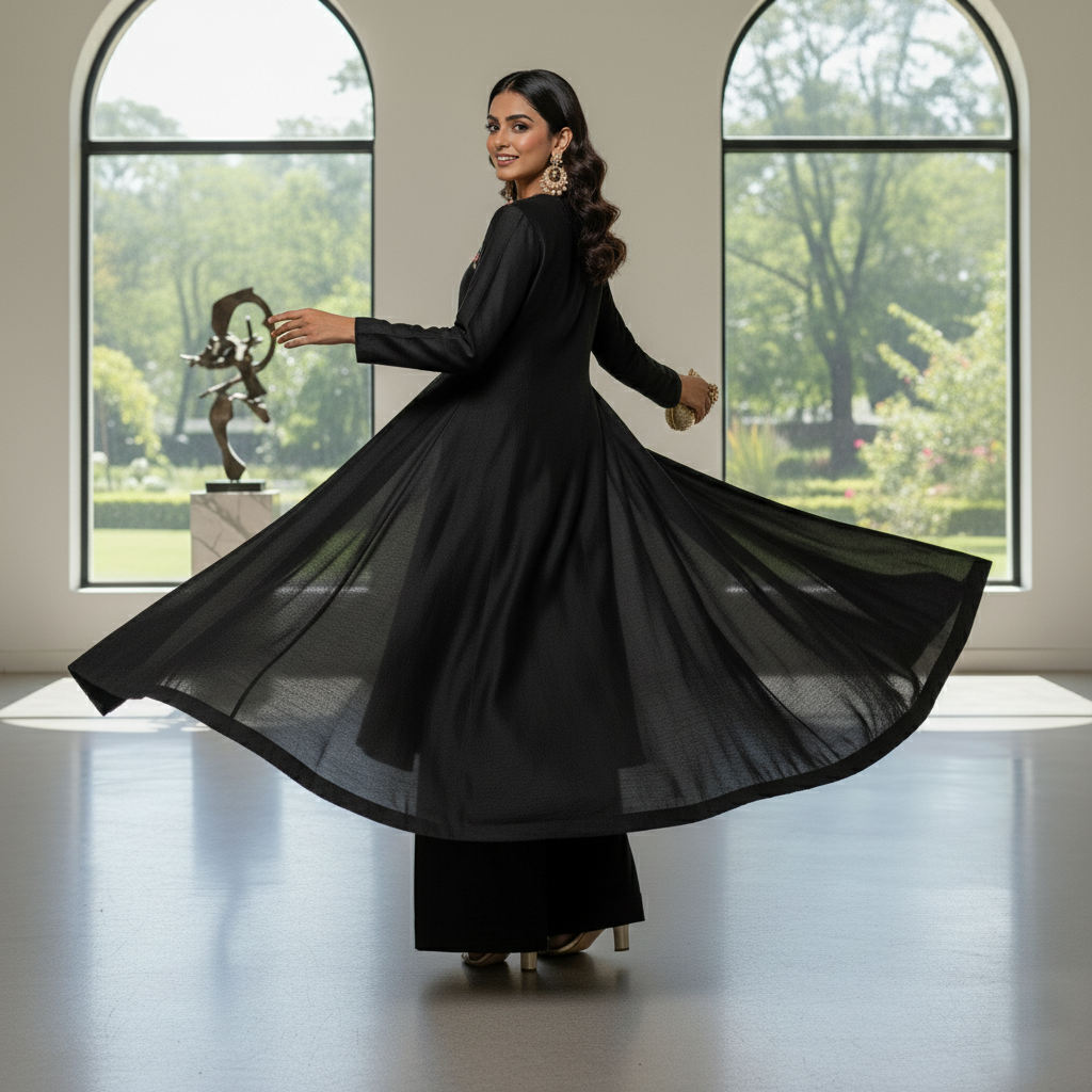 Secret Solutions Exclusive - 'Midnight Whisper' Black Raw Silk Suit With Minimal Multi-Color Shoulder Work