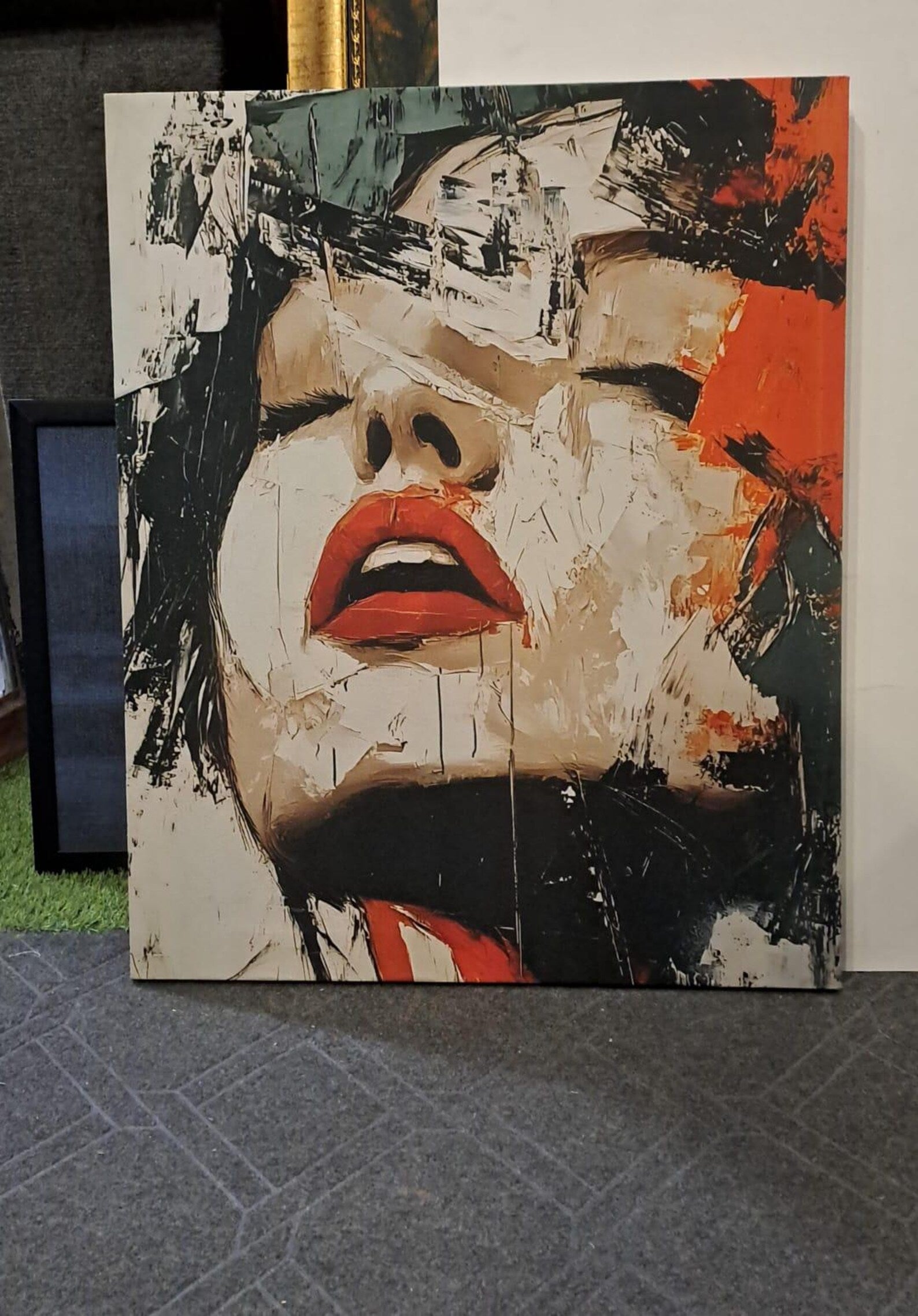 Abstract Portrait Mixed Media Painting: Expressive Face, Bold Strokes, Vivid Accents