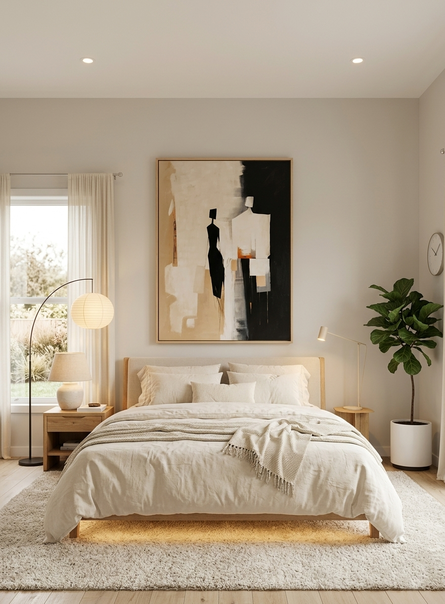 Abstract Silhouette Art Print, Modern Minimalist Beige Charcoal Composition