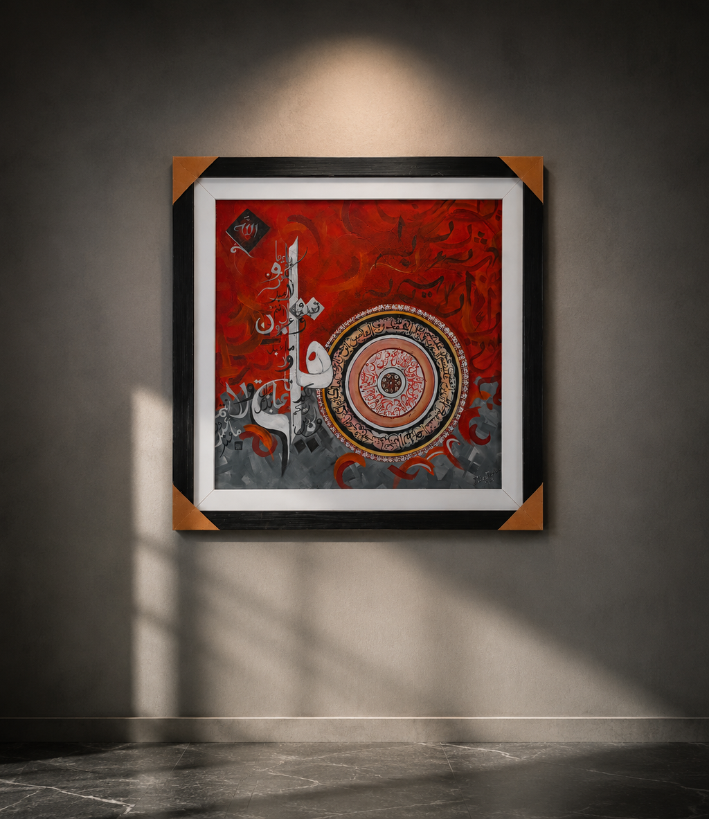 Original Hand-Painted Islamic Calligraphy Artwork – Luxury Red Abstract Canvas