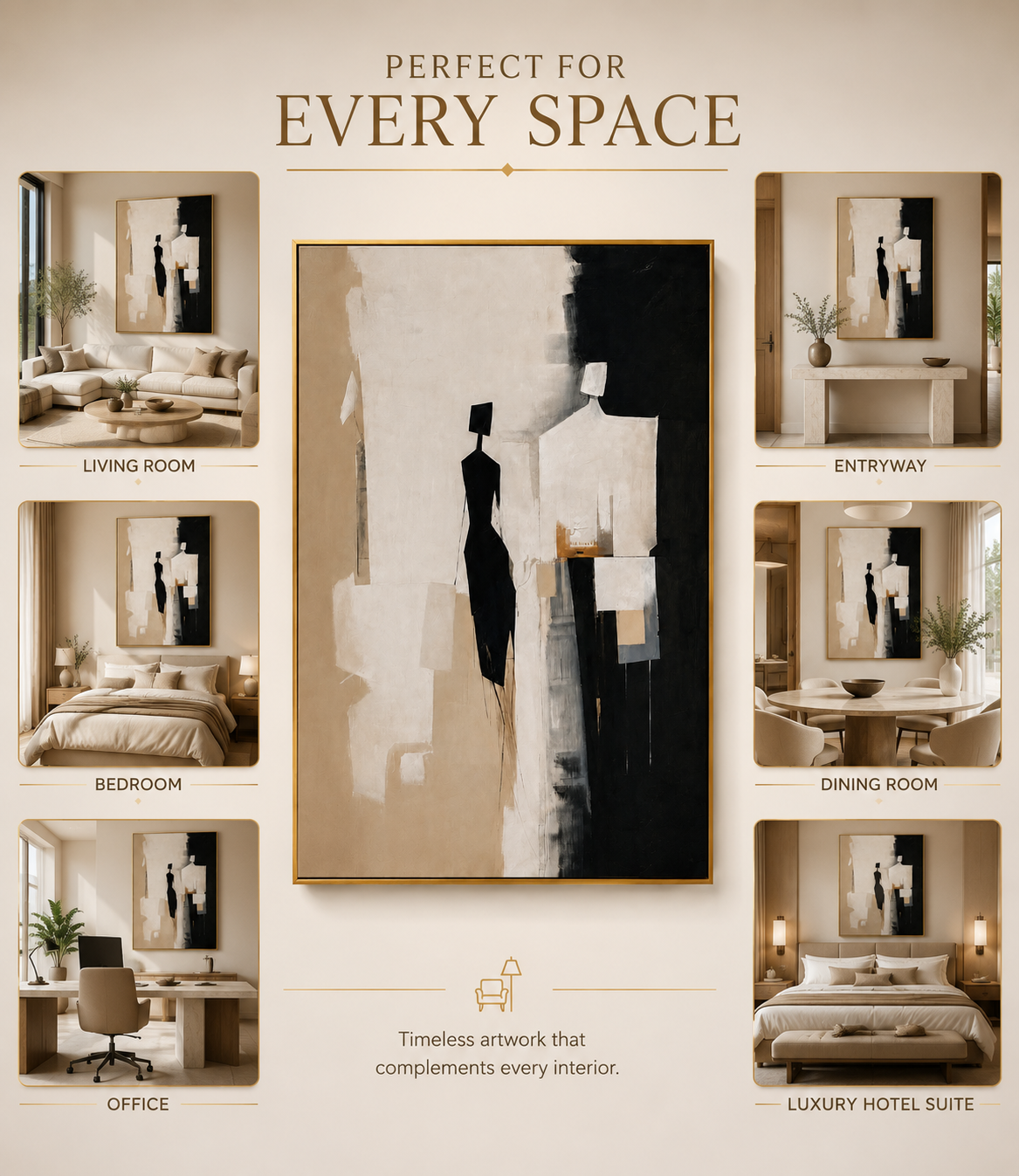 Modern Abstract Figure Canvas Wall Art | Minimalist Contemporary Canvas Painting | Luxury Neutral Wall Décor | Gallery Framed Artwork