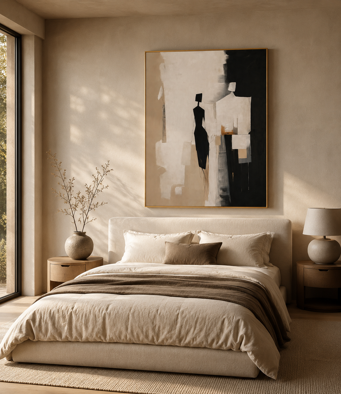 Modern Abstract Figure Canvas Wall Art | Minimalist Contemporary Canvas Painting | Luxury Neutral Wall Décor | Gallery Framed Artwork