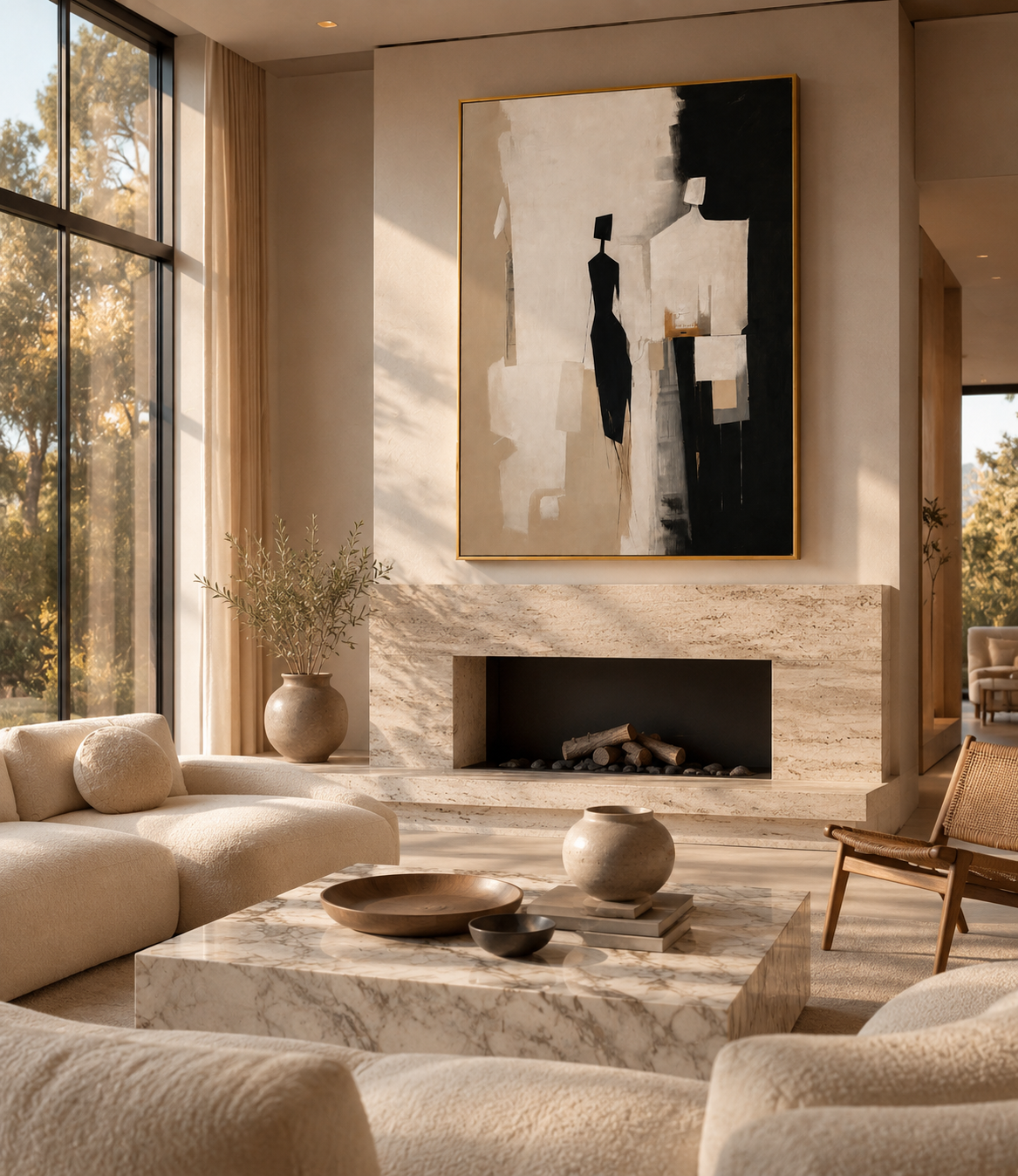 Modern Abstract Figure Canvas Wall Art | Minimalist Contemporary Canvas Painting | Luxury Neutral Wall Décor | Gallery Framed Artwork
