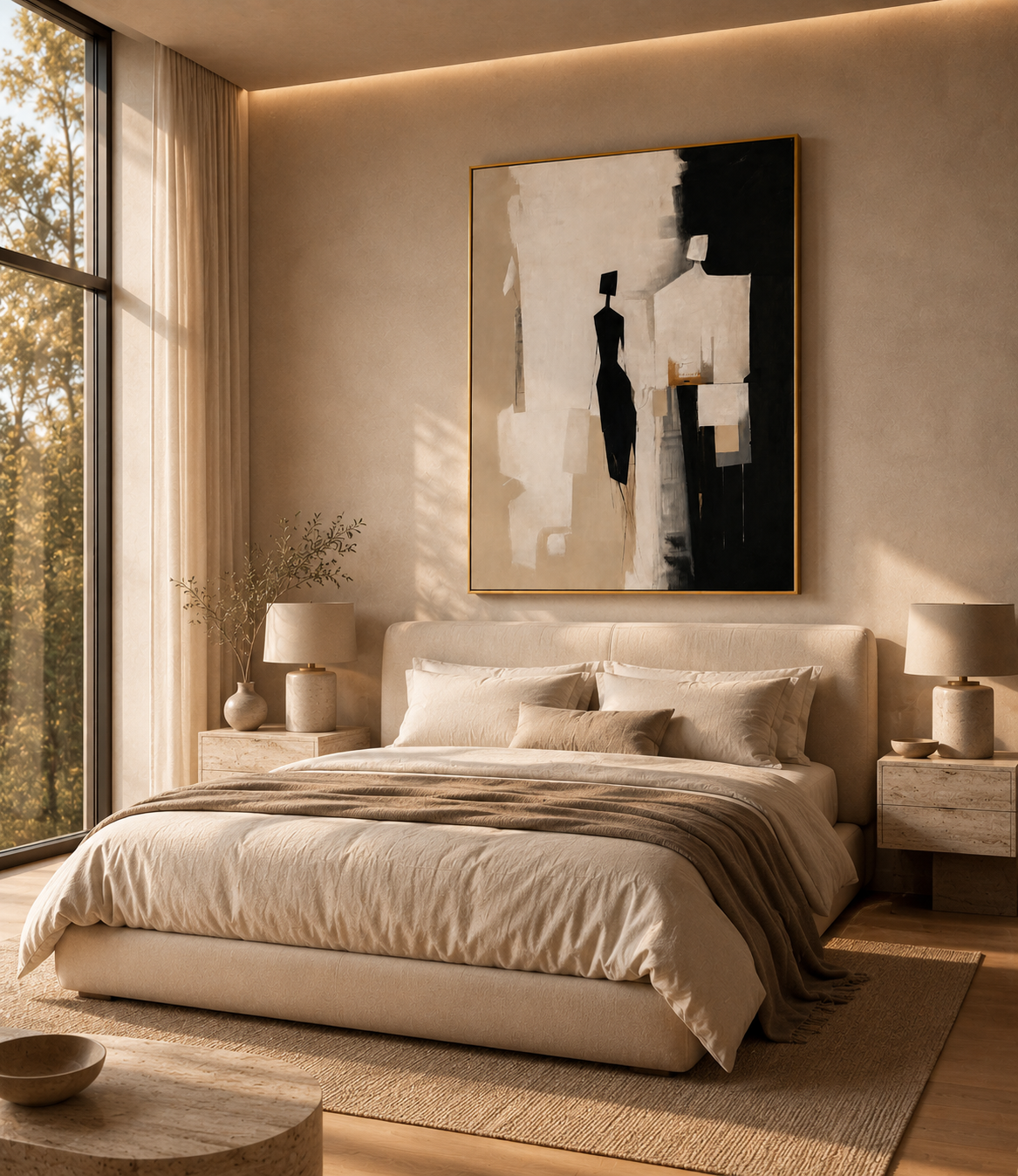 Modern Abstract Figure Canvas Wall Art | Minimalist Contemporary Canvas Painting | Luxury Neutral Wall Décor | Gallery Framed Artwork