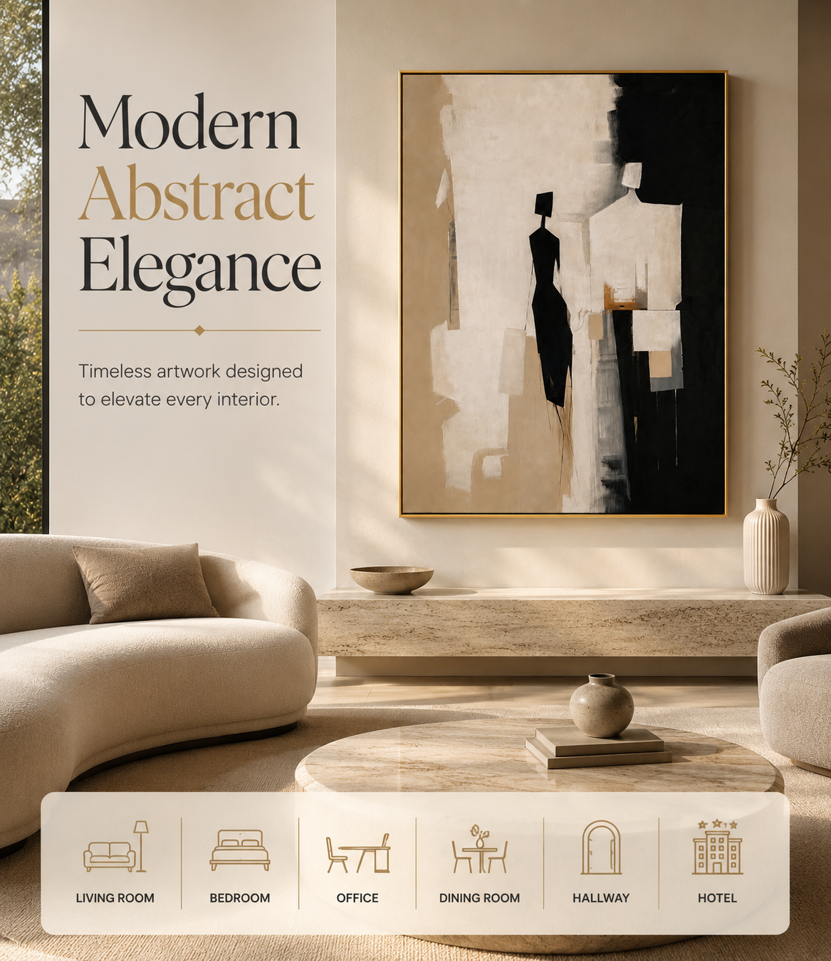 Modern Abstract Figure Canvas Wall Art | Minimalist Contemporary Canvas Painting | Luxury Neutral Wall Décor | Gallery Framed Artwork