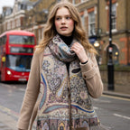 Premium Paisley Wool Shawl for Women – Floral Print with Fringed Edges