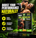 RUSH Super Max 3000mg adult wellness supplement capsules featuring a proprietary herbal blend with Maca Root, Tribulus Terrestris, Siberian Ginseng, Cordyceps Sinensis, Epimedium, L-Arginine, L-Lysine, Vitamin B6, and Vitamin B12. Compact product packaging marketed for adult male wellness, vitality, and sexual wellness support, with ingredient information and a capsule format for convenient storage. Review the original product label for verified ingredients, serving directions, and precautions.