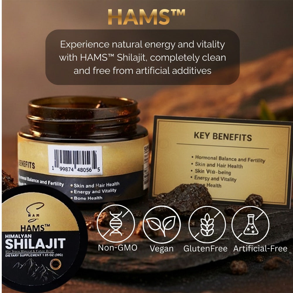 HAMS™ Pure Himalayan Shilajit For Stamina, Muscle Build 75% Fulvic Acid | 85+ Minerals